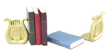 Dollhouse Miniature Lyre Bookends W/Books